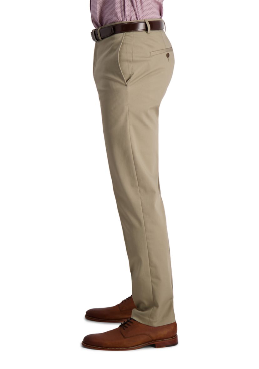 Mens Iron Free Premium Khaki Straight Fit Flat Front Hidden Comfort Waistband Casual Pants