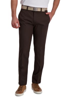 Haggar Men's Cool Right Performance Flex Solid Straight Fit Flat Front Pants, Brown, 40 x 32