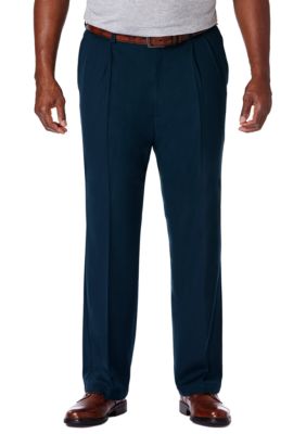 Haggar Men's Big & Tall Cool 18 PRO Classic Fit Pleated Pants, Navy Blue, 48 x 36