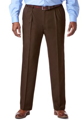 Haggar Men's Big & Tall Cool 18 PRO Classic Fit Pleat Pants, Brown, 56 x 30