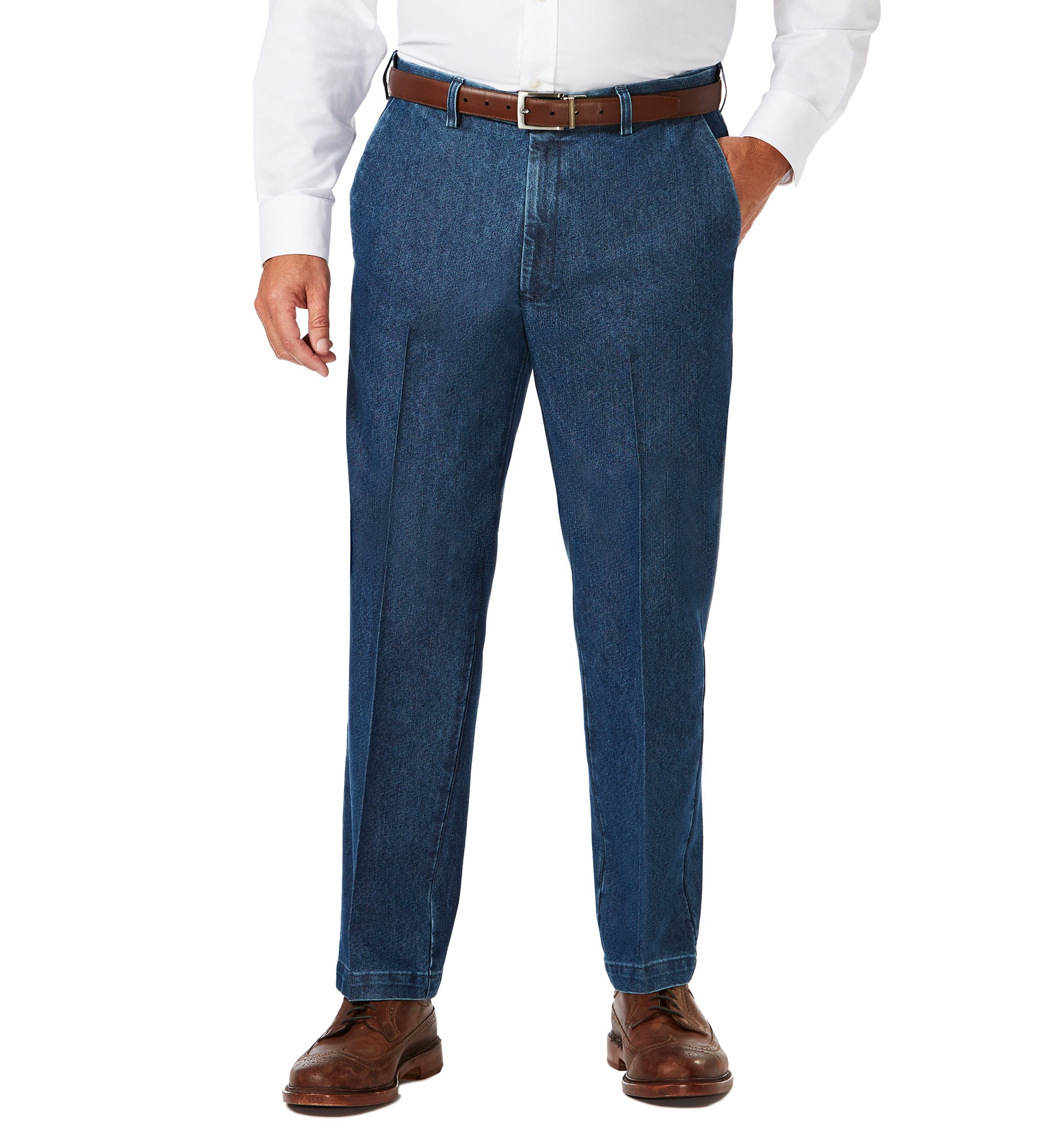 Big & Tall Stretch Denim Classic Fit Flat Front Pants