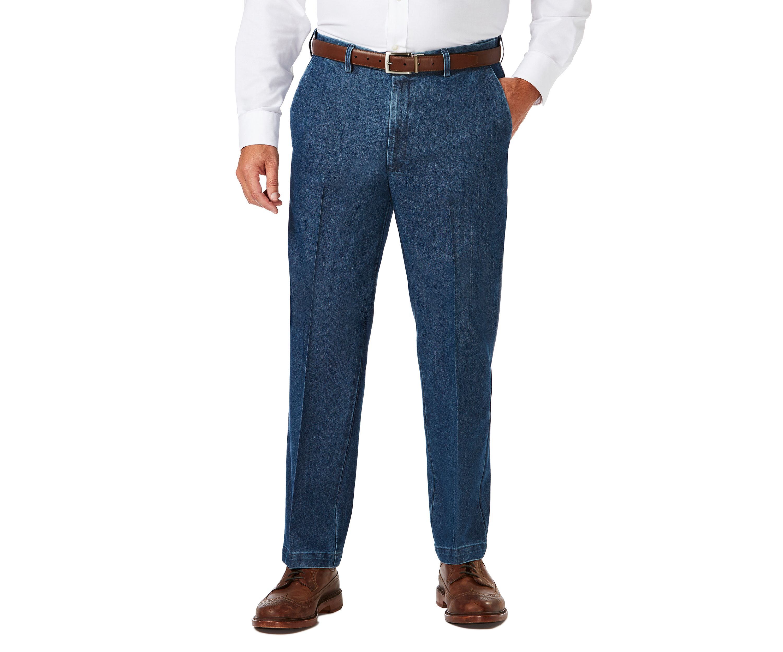 Big & Tall Stretch Denim Classic Fit Flat Front Pants