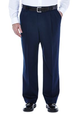 Haggar Men's Big & Tall Premium No Iron Classic Fit Pleat Front Khaki Pants, Navy Blue, 46 x 34