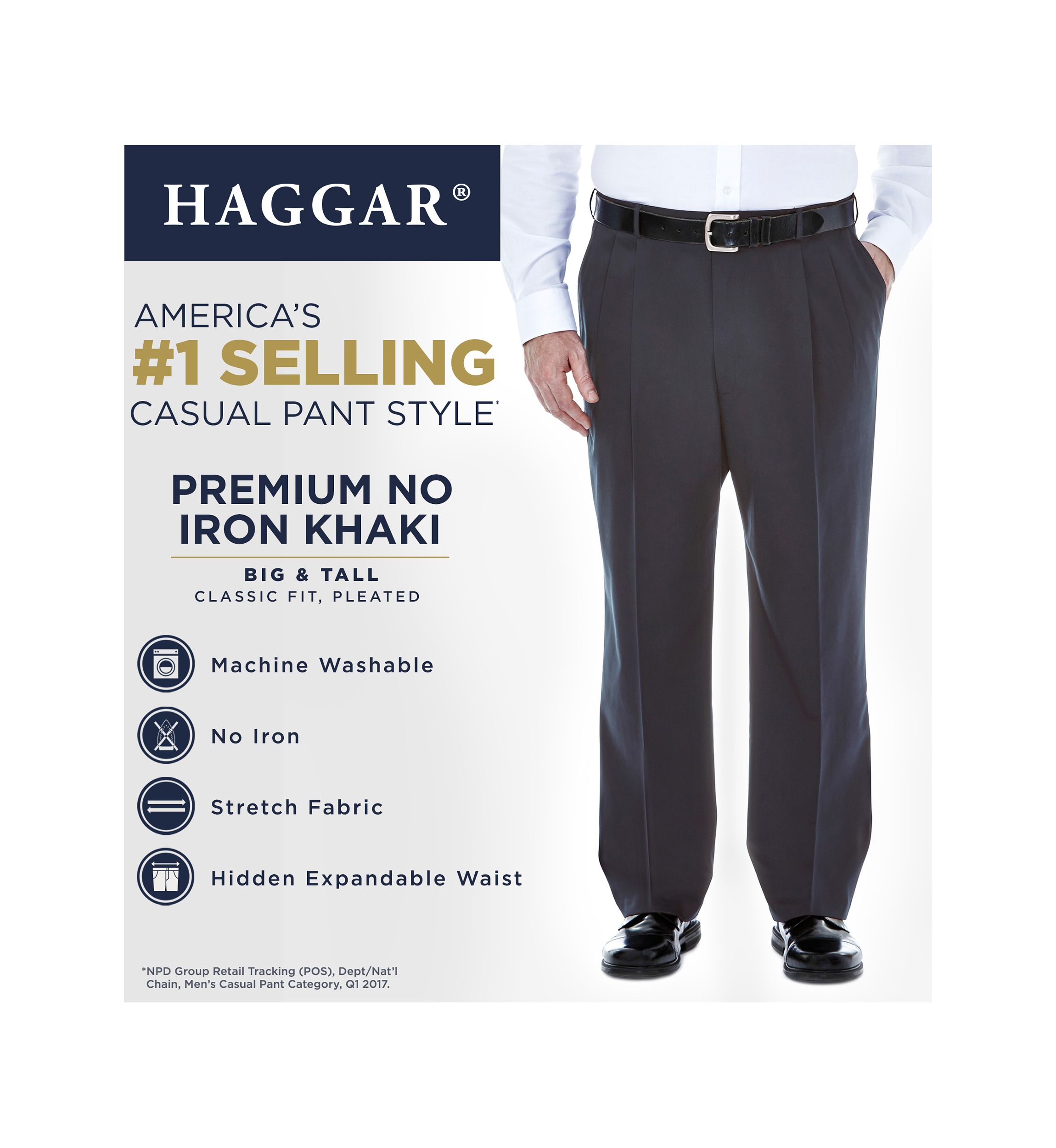Big & Tall Premium No Iron Classic Fit Pleat Front Khaki Pants