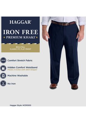 Big & Tall Iron Free Premium Khaki Classic Fit Flat Front Pants