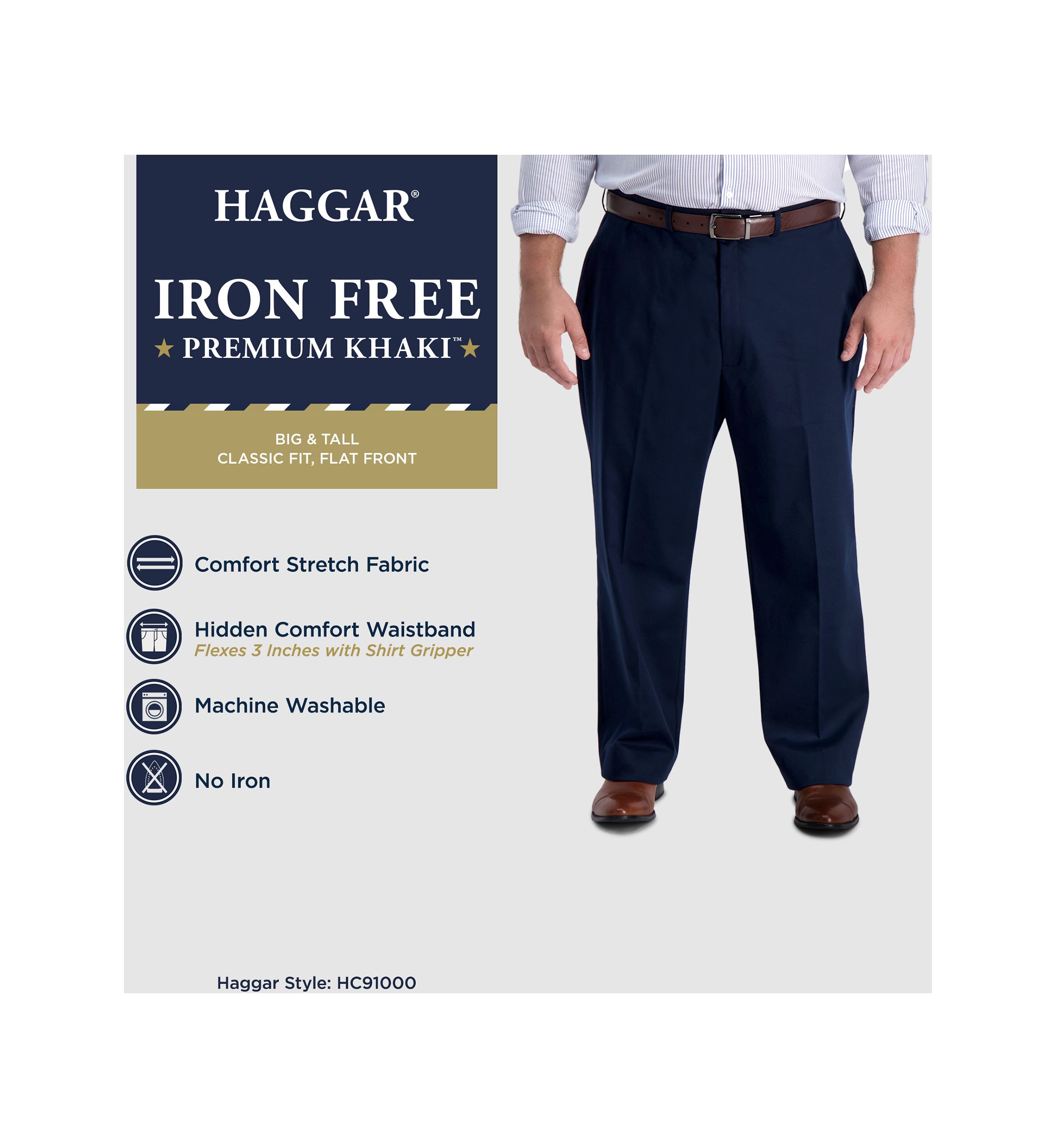 Big & Tall Iron Free Premium Khaki Classic Fit Flat Front Pants