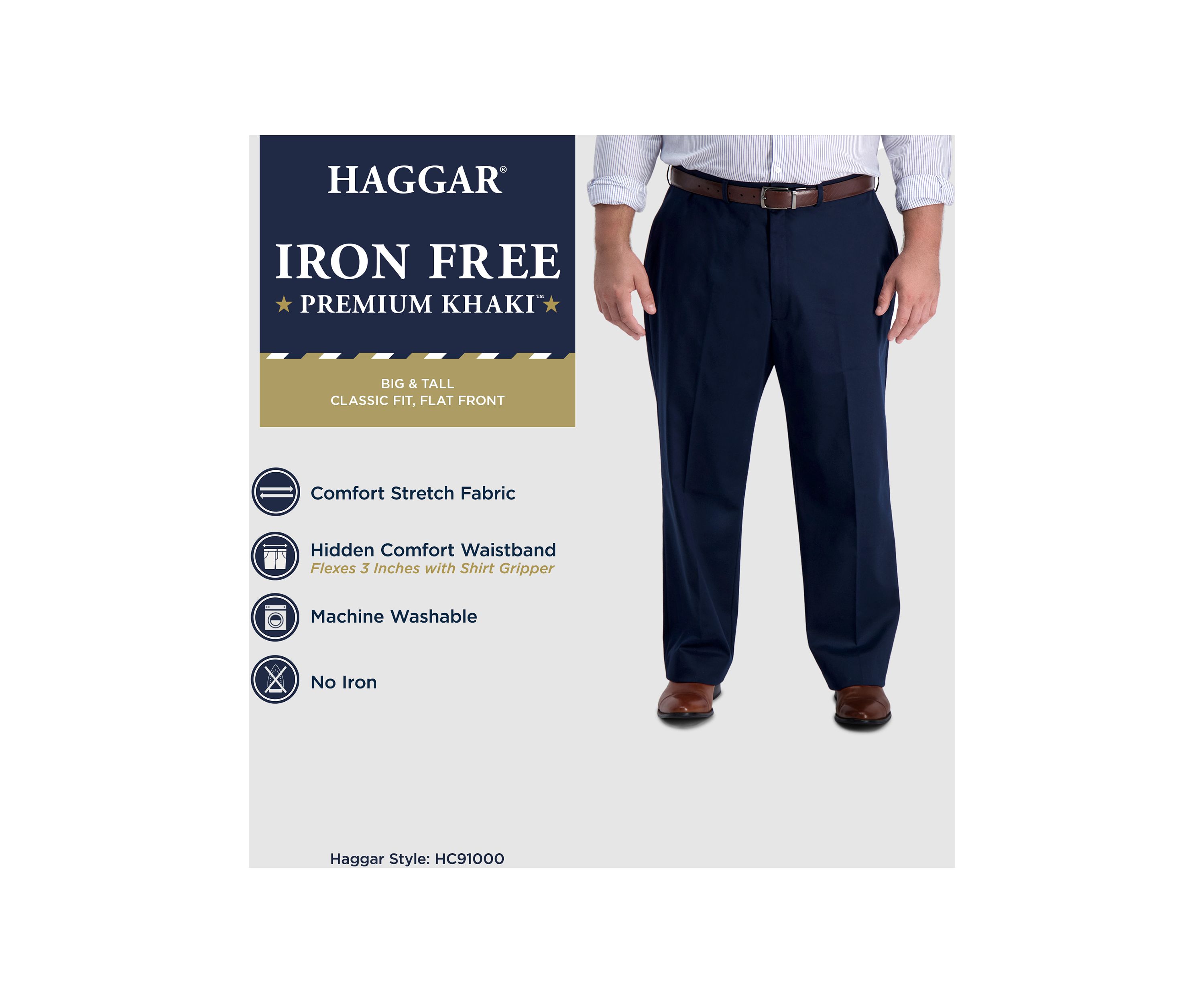 Big & Tall Iron Free Premium Khaki Classic Fit Flat Front Pants