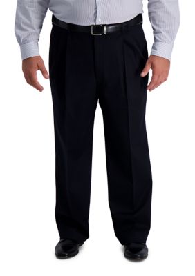 Haggar Men's Big & Tall Iron Free Premium Khaki Classic-Fit Pleat Front Hidden Comfort Waistband Casual Pants, Black, 46 x 34