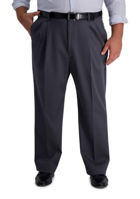 Haggar Men's Big & Tall Iron Free Premium Khaki Classic-Fit Pleat Front Hidden Comfort Waistband Casual Pants, Gray, 52 x 30