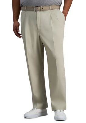 Haggar Men's Big & Tall Iron Free Premium Khaki Classic-Fit Pleat Front Hidden Comfort Waistband Casual Pants, Sand, 46 x 29