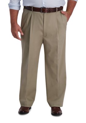 Haggar Men's Big & Tall Iron Free Premium Khaki Classic-Fit Pleat Front Hidden Comfort Waistband Casual Pants, 46 x 29