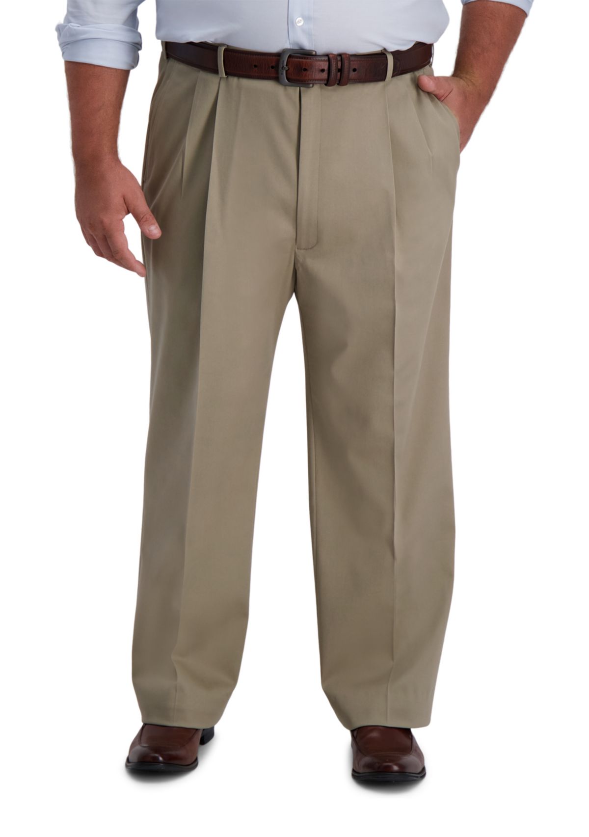 Big & Tall Iron Free Premium Khaki Classic-Fit Pleat Front Hidden Comfort Waistband Casual Pants