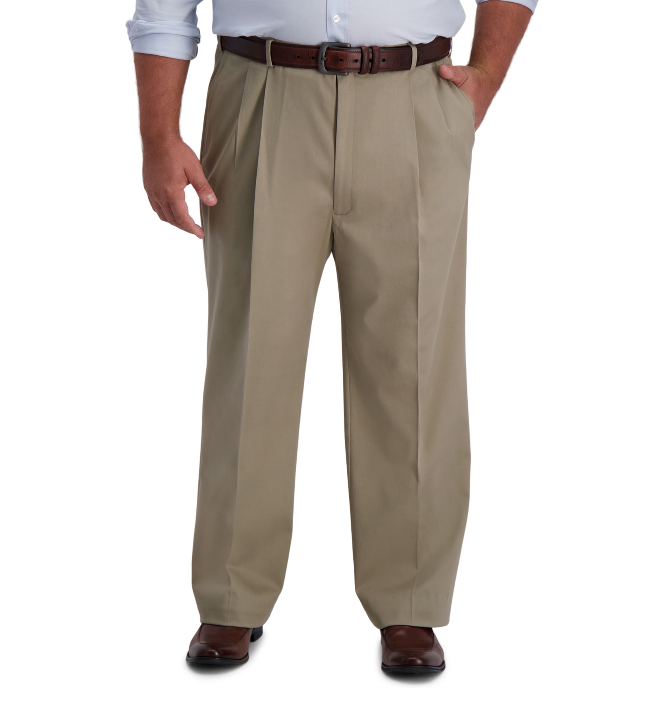 Big & Tall Iron Free Premium Khaki Classic-Fit Pleat Front Hidden Comfort Waistband Casual Pants