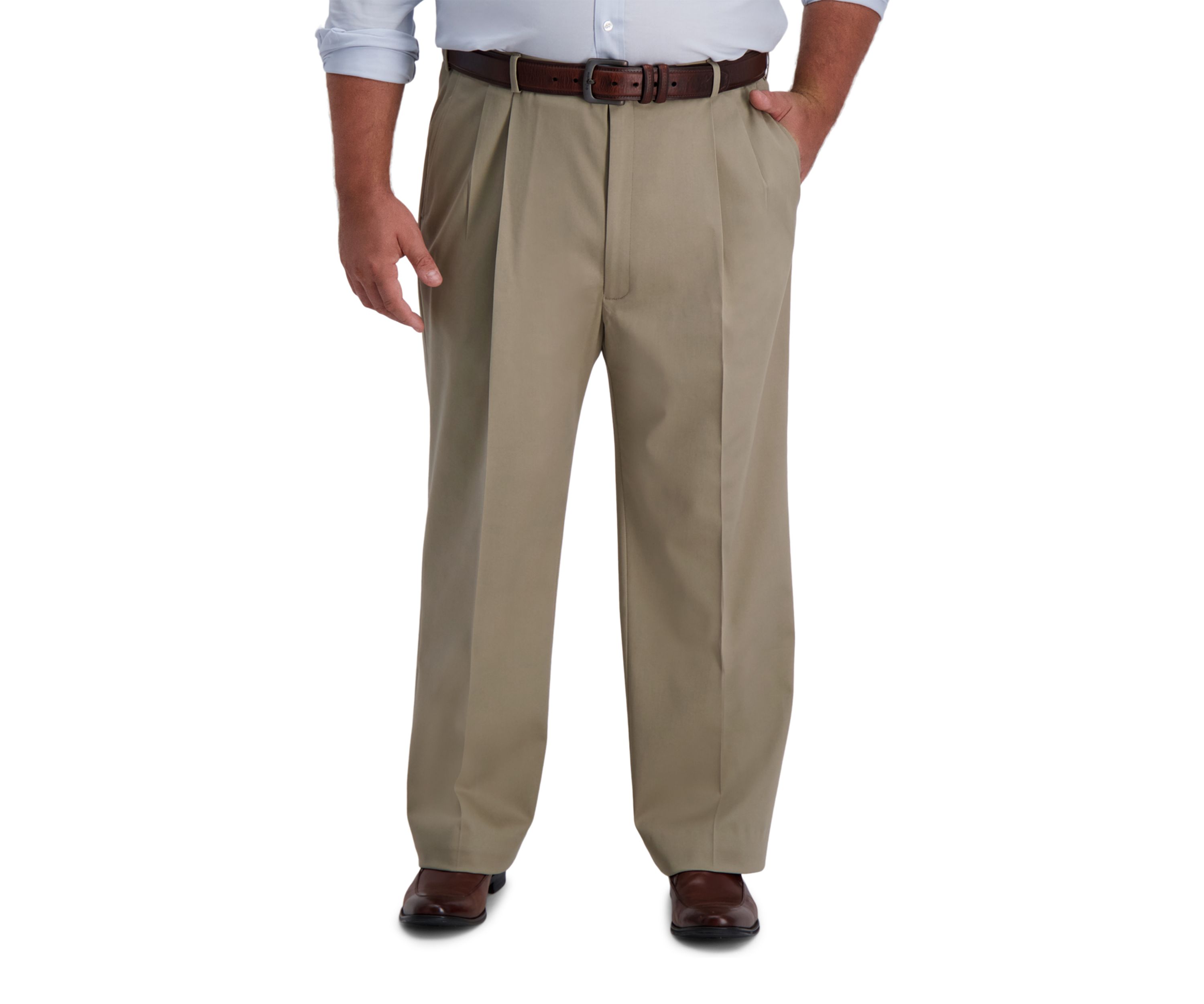 Big & Tall Iron Free Premium Khaki Classic-Fit Pleat Front Hidden Comfort Waistband Casual Pants