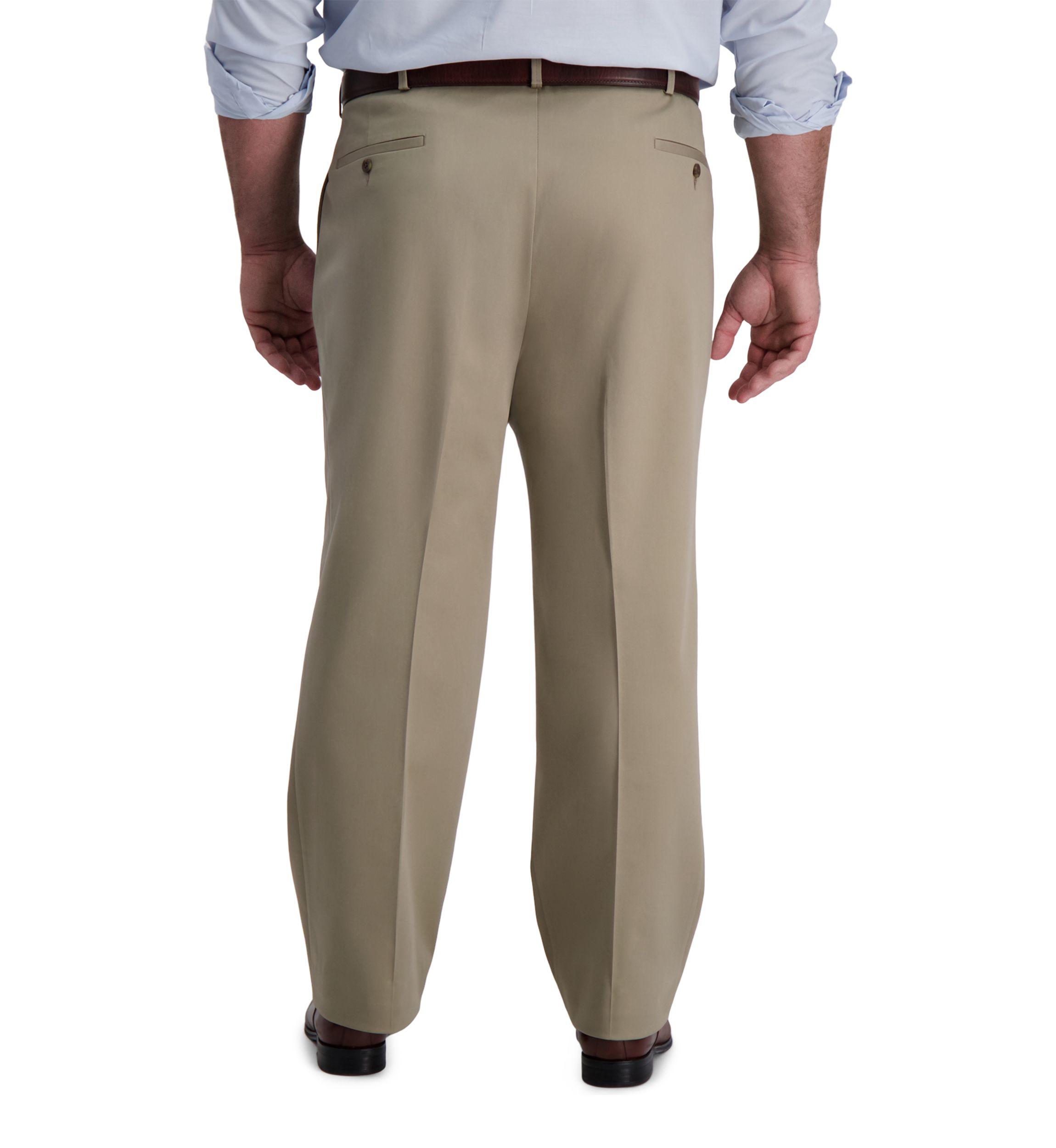 Big & Tall Iron Free Premium Khaki Classic-Fit Pleat Front Hidden Comfort Waistband Casual Pants