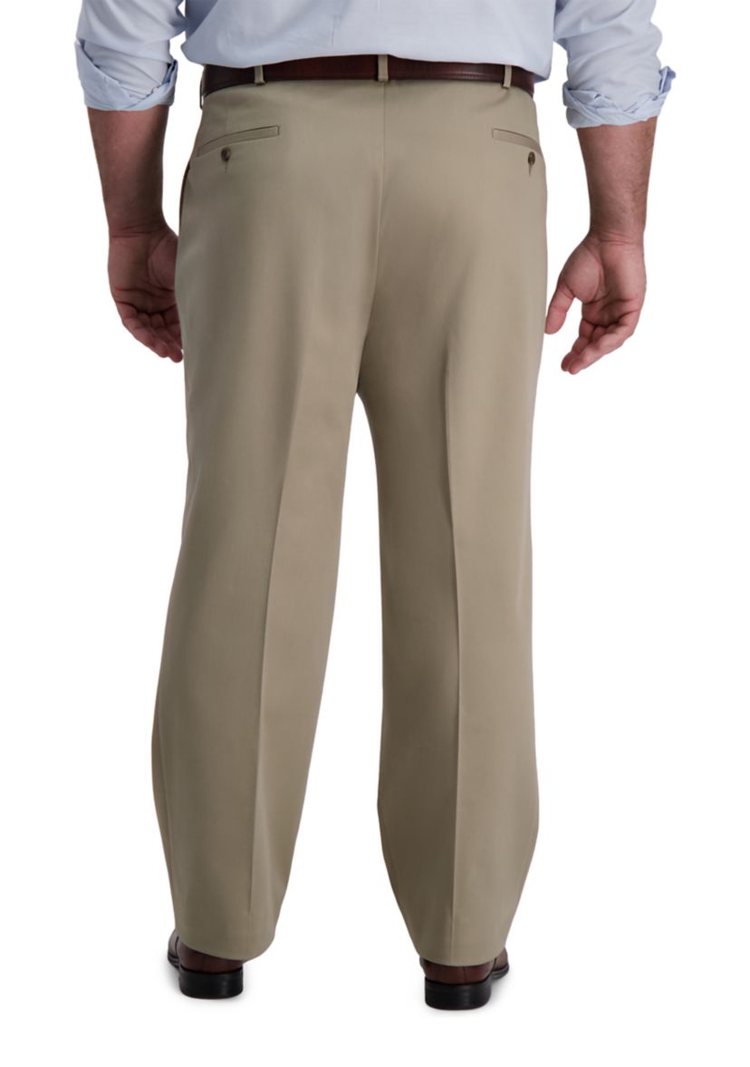 Big & Tall Iron Free Premium Khaki Classic-Fit Pleat Front Hidden Comfort Waistband Casual Pants