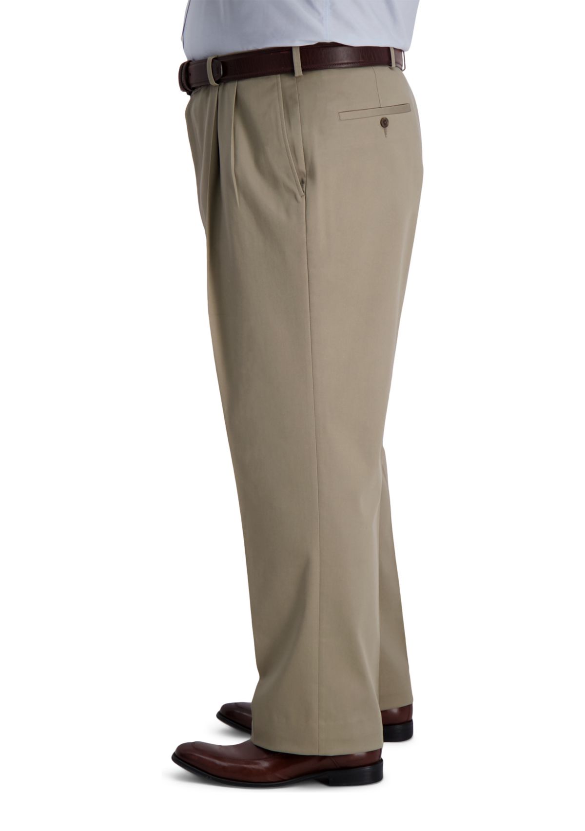 Big & Tall Iron Free Premium Khaki Classic-Fit Pleat Front Hidden Comfort Waistband Casual Pants