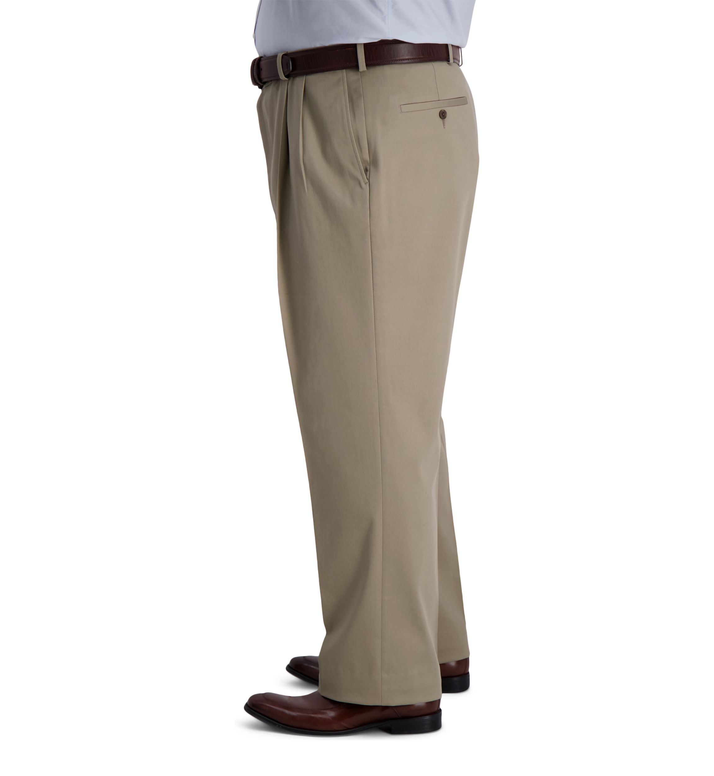 Big & Tall Iron Free Premium Khaki Classic-Fit Pleat Front Hidden Comfort Waistband Casual Pants