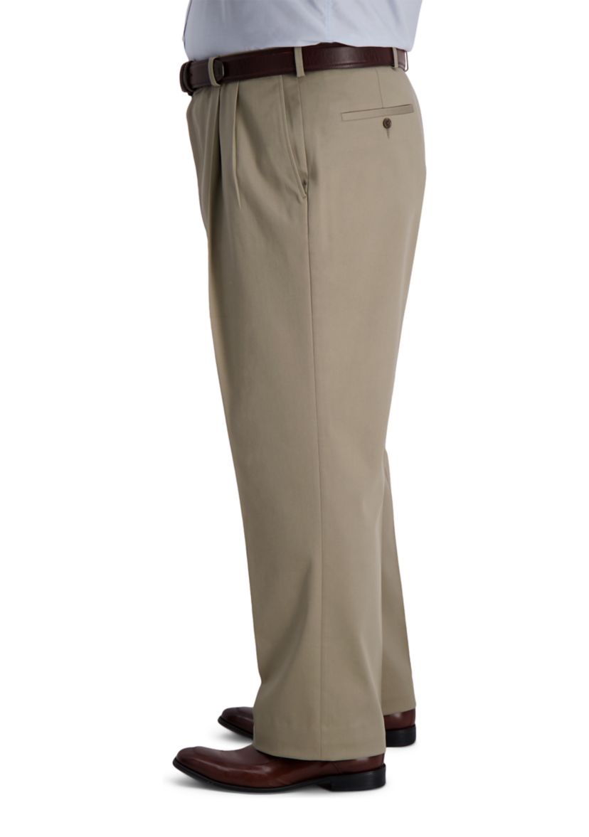 Big & Tall Iron Free Premium Khaki Classic-Fit Pleat Front Hidden Comfort Waistband Casual Pants