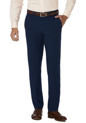 Haggar Men's 4 Way Stretch Slim Fit Super Flex Waistband Flat Front Dress Pants, Blue, 36 x 30