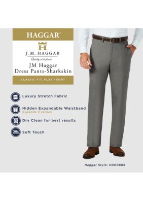 Sharkskin Classic Fit Flat Front Expandable Waist Dress Pants