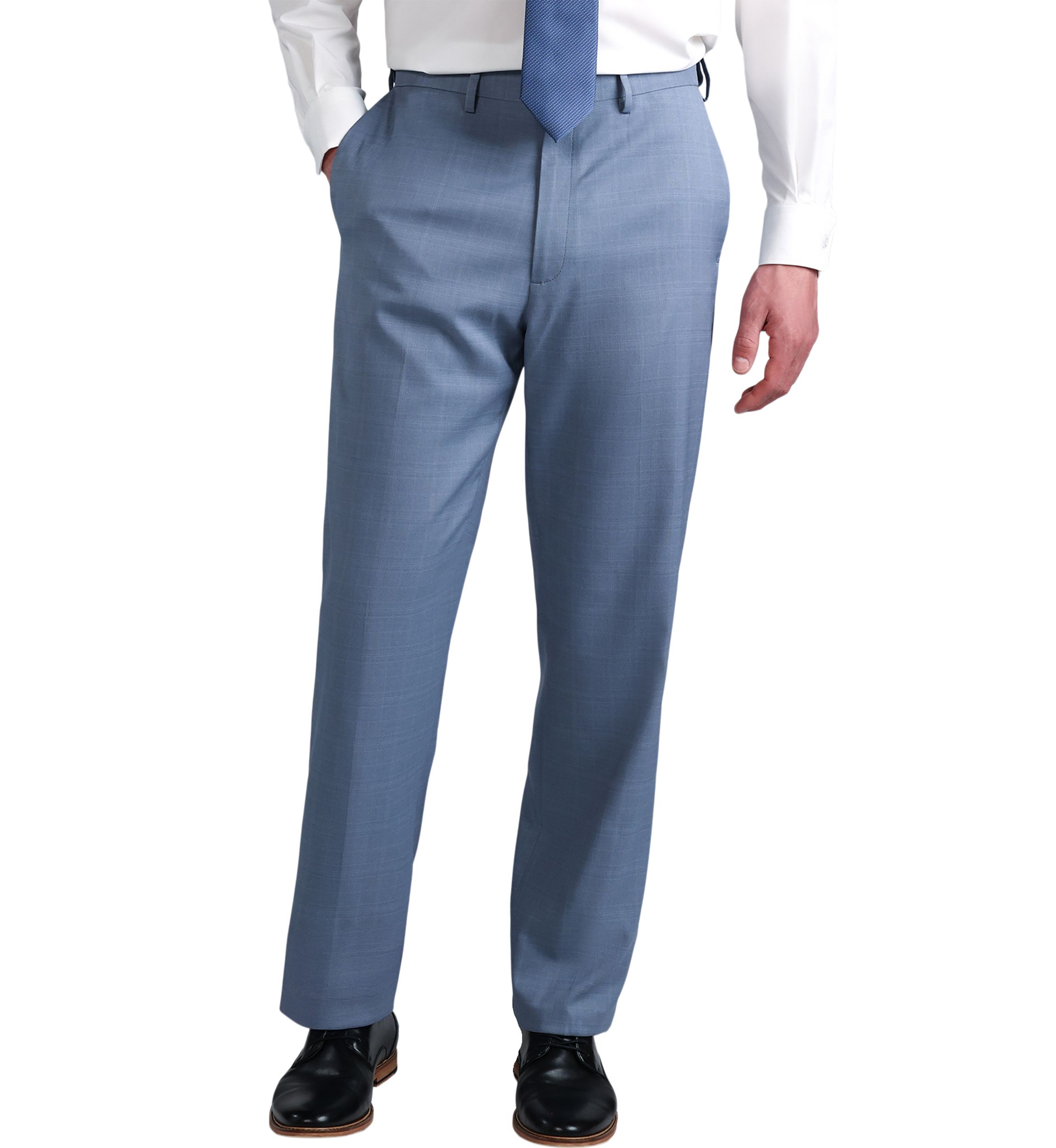  Mens Premium Comfort Tonal Plaid Classic Fit Flat Front Dress Pants