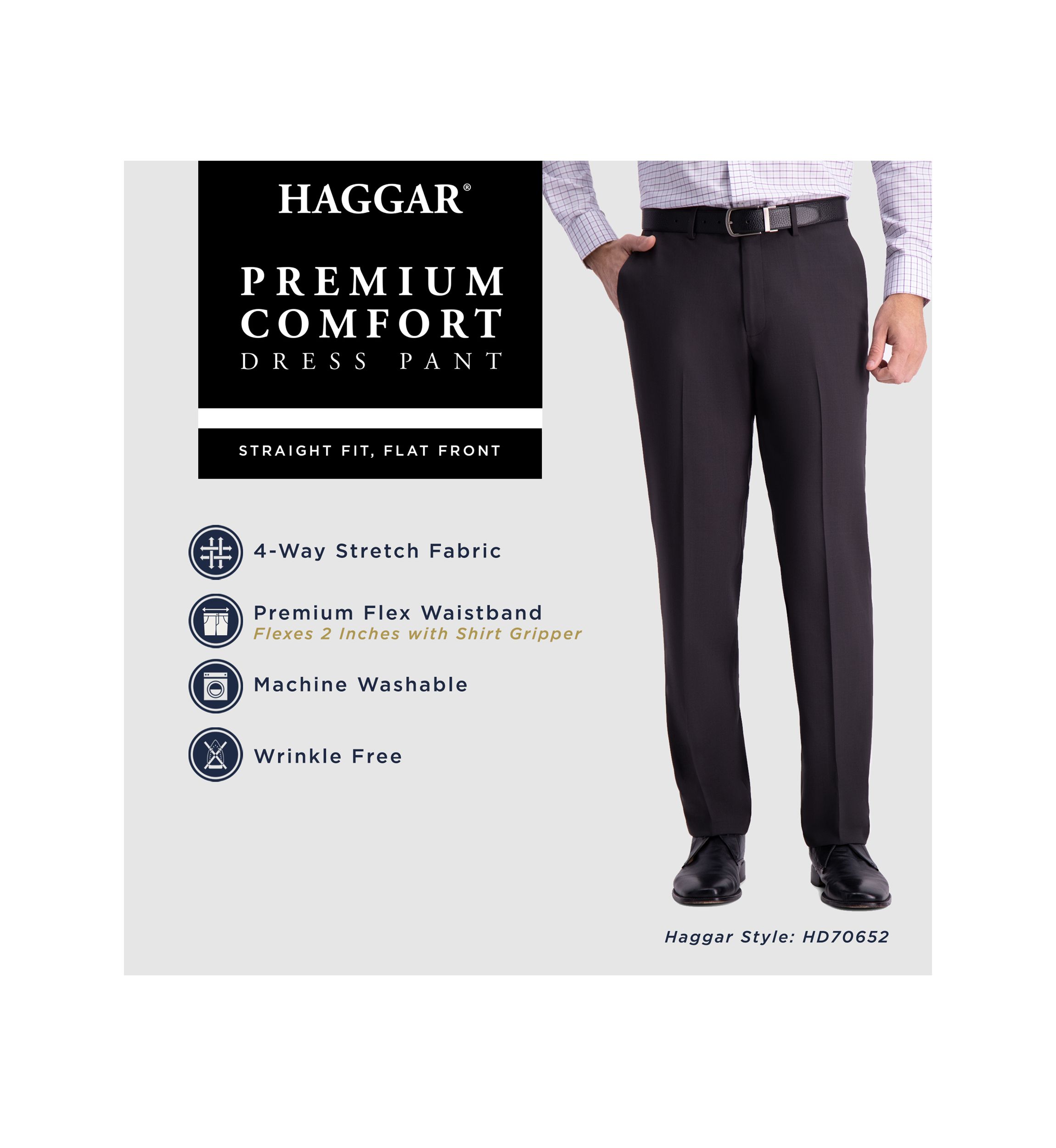 Mens Premium Comfort Straight Fit Flat Front Dress Pant