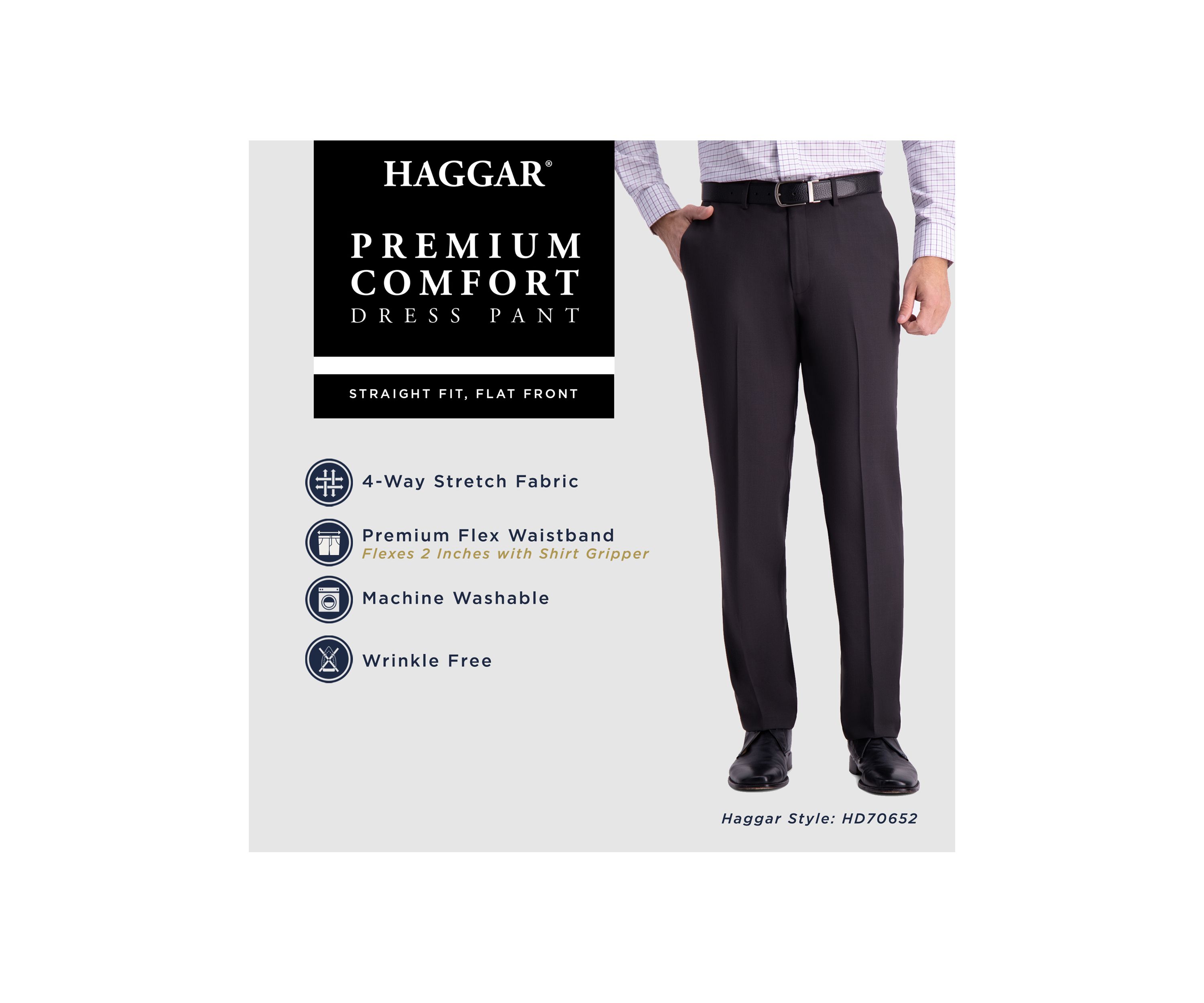 Mens Premium Comfort Straight Fit Flat Front Dress Pant