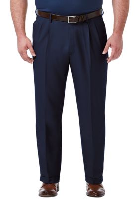 Haggar Men's Big & Tall Premium Comfort 4-Way Stretch Classic Fit Pleat Dress Pants, Blue, 46 x 34
