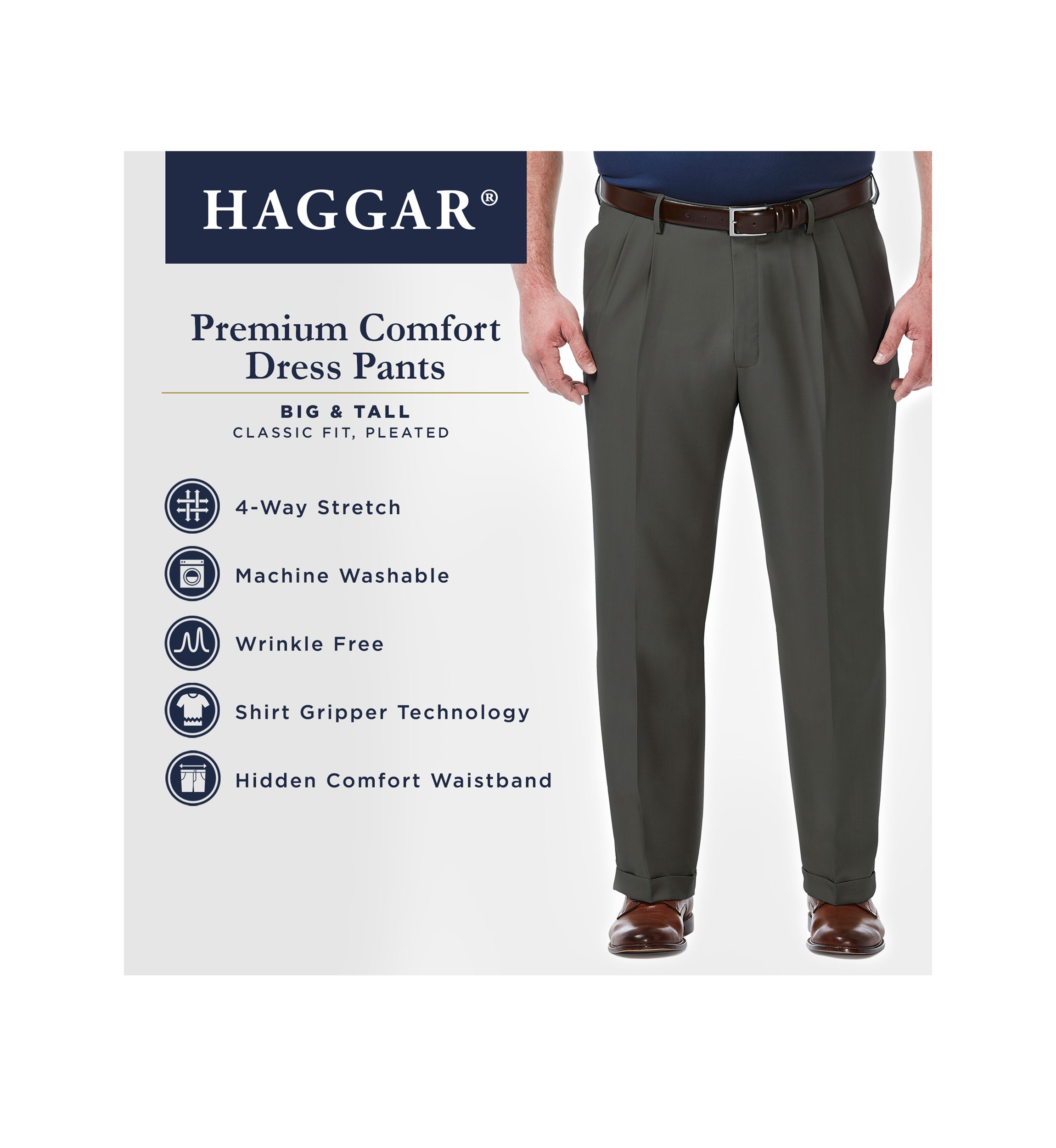 Big & Tall Premium Comfort 4-Way Stretch Classic Fit Pleat Dress Pants