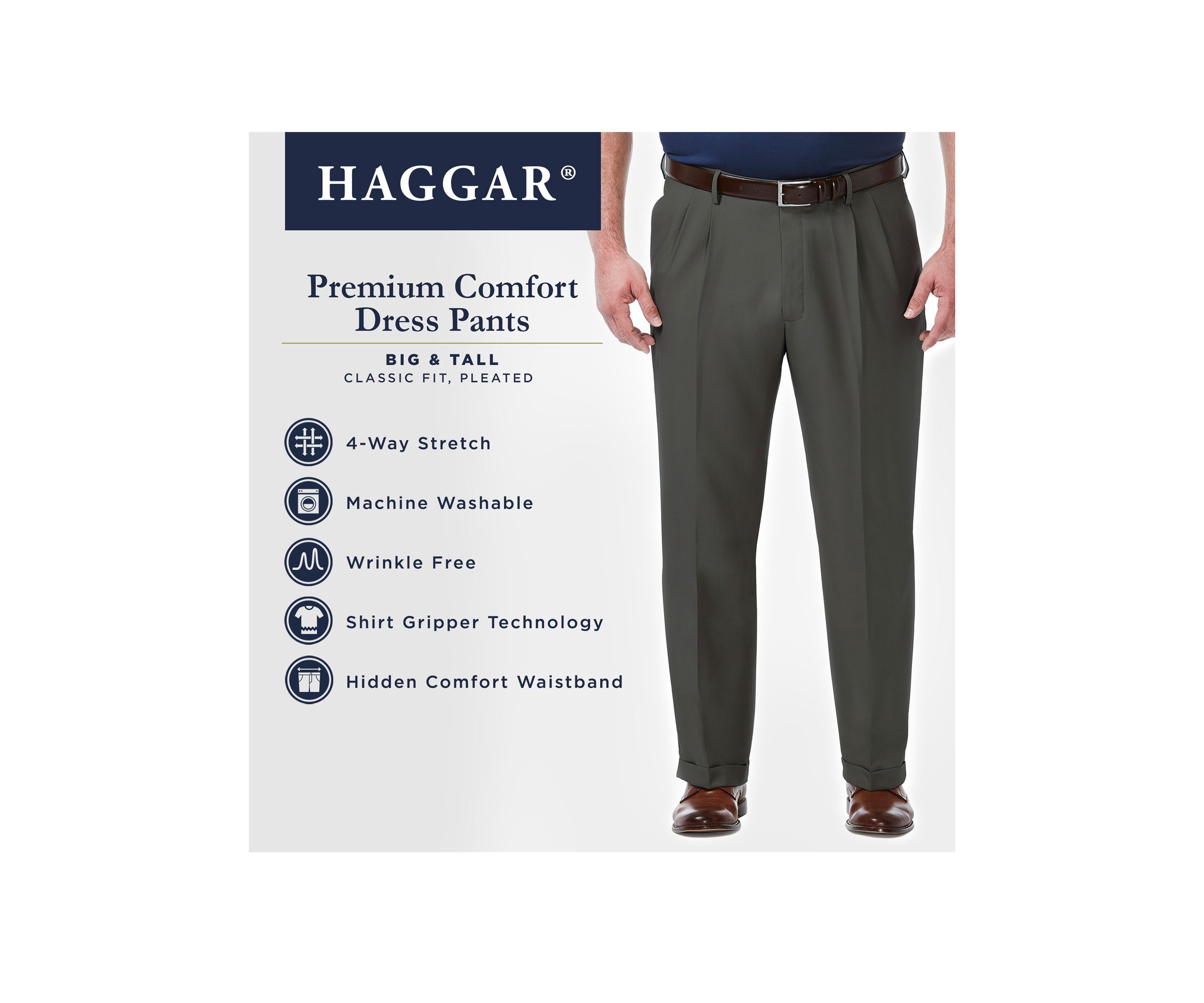 Big & Tall Premium Comfort 4-Way Stretch Classic Fit Pleat Dress Pants