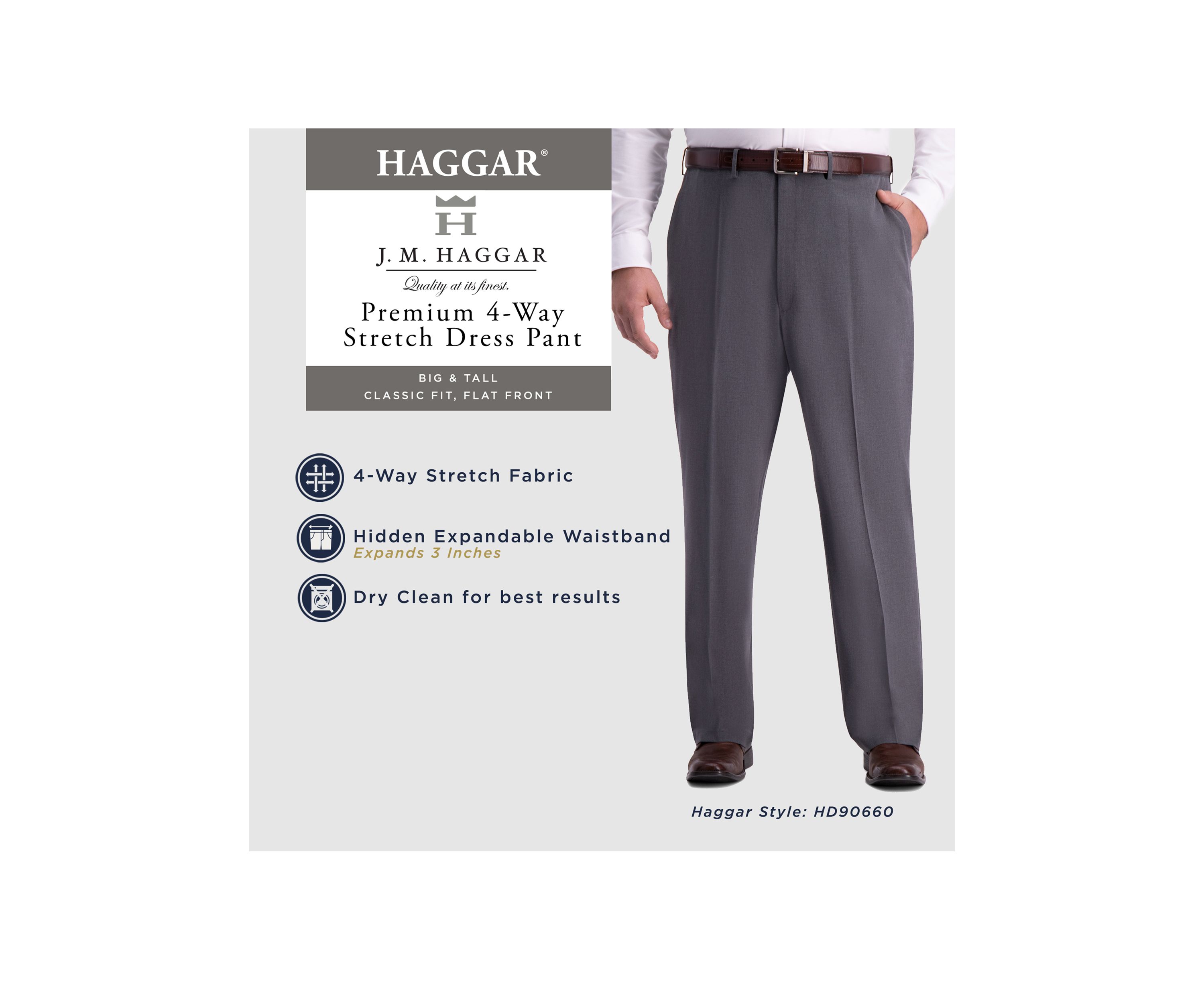 Big & Tall 4 Way Stretch Classic Fit Flat Front Dress Pants