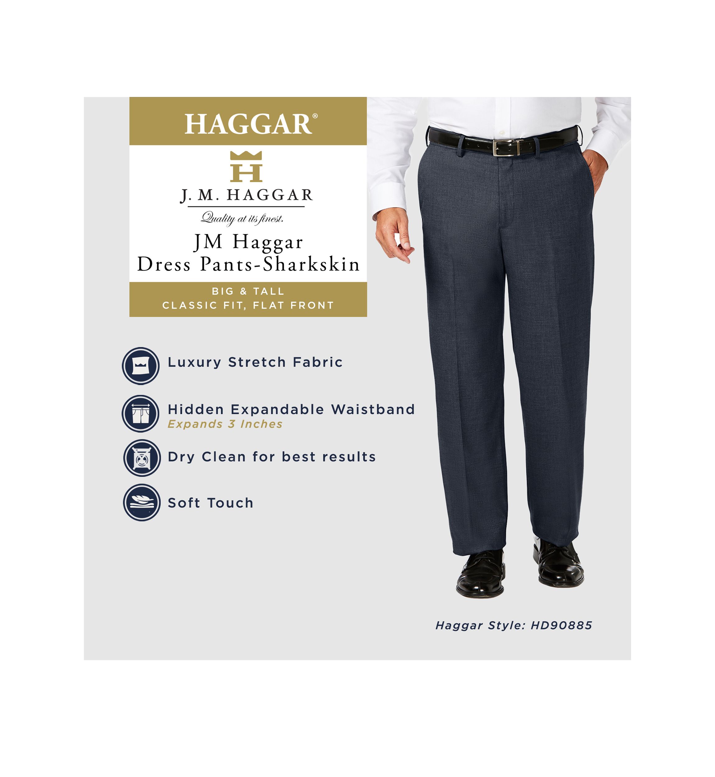 Big & Tall J.M.  Sharkskin Classic Fit Hidden Comfort Waistband Flat Front Dress Pants