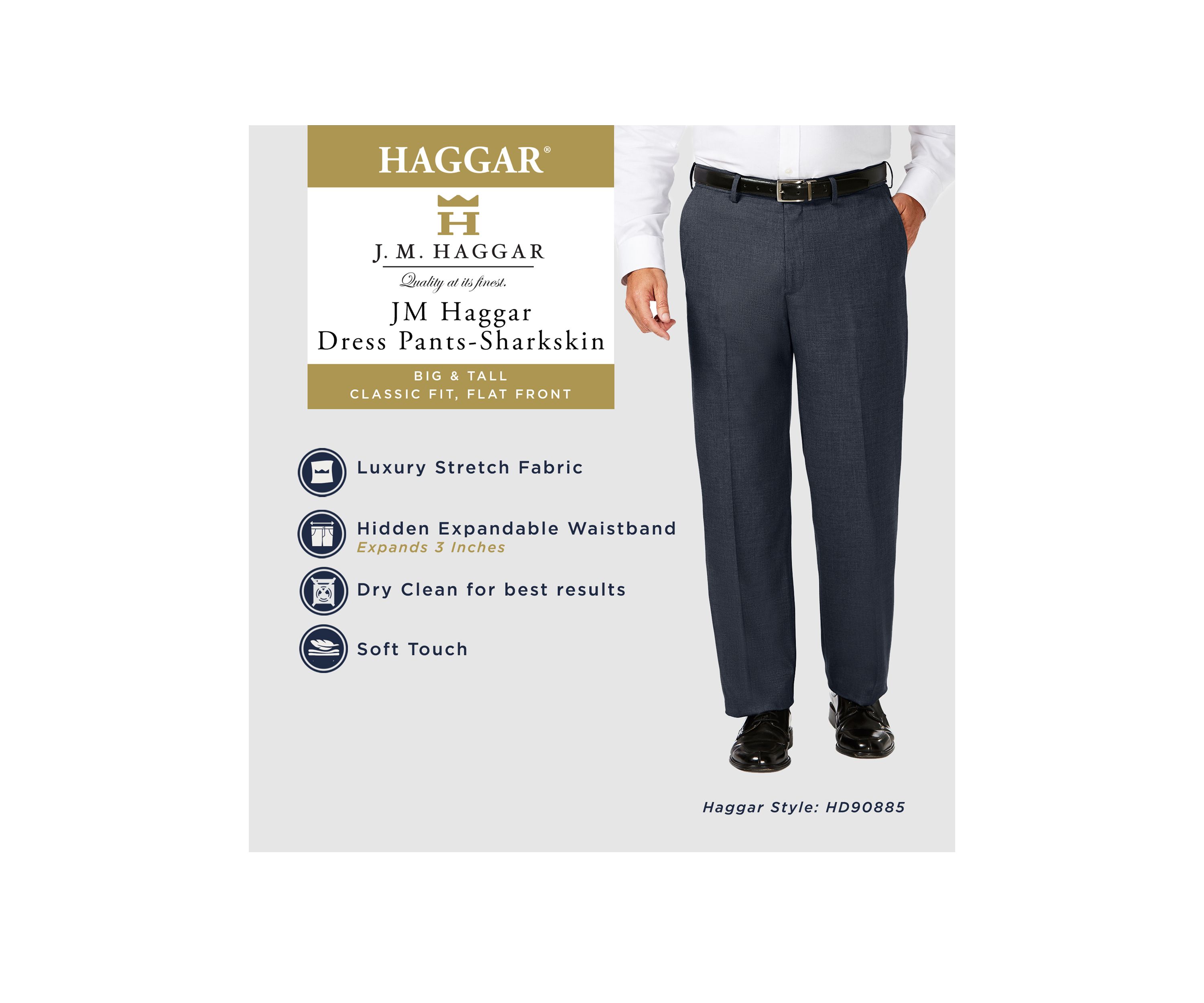 Big & Tall J.M.  Sharkskin Classic Fit Hidden Comfort Waistband Flat Front Dress Pants