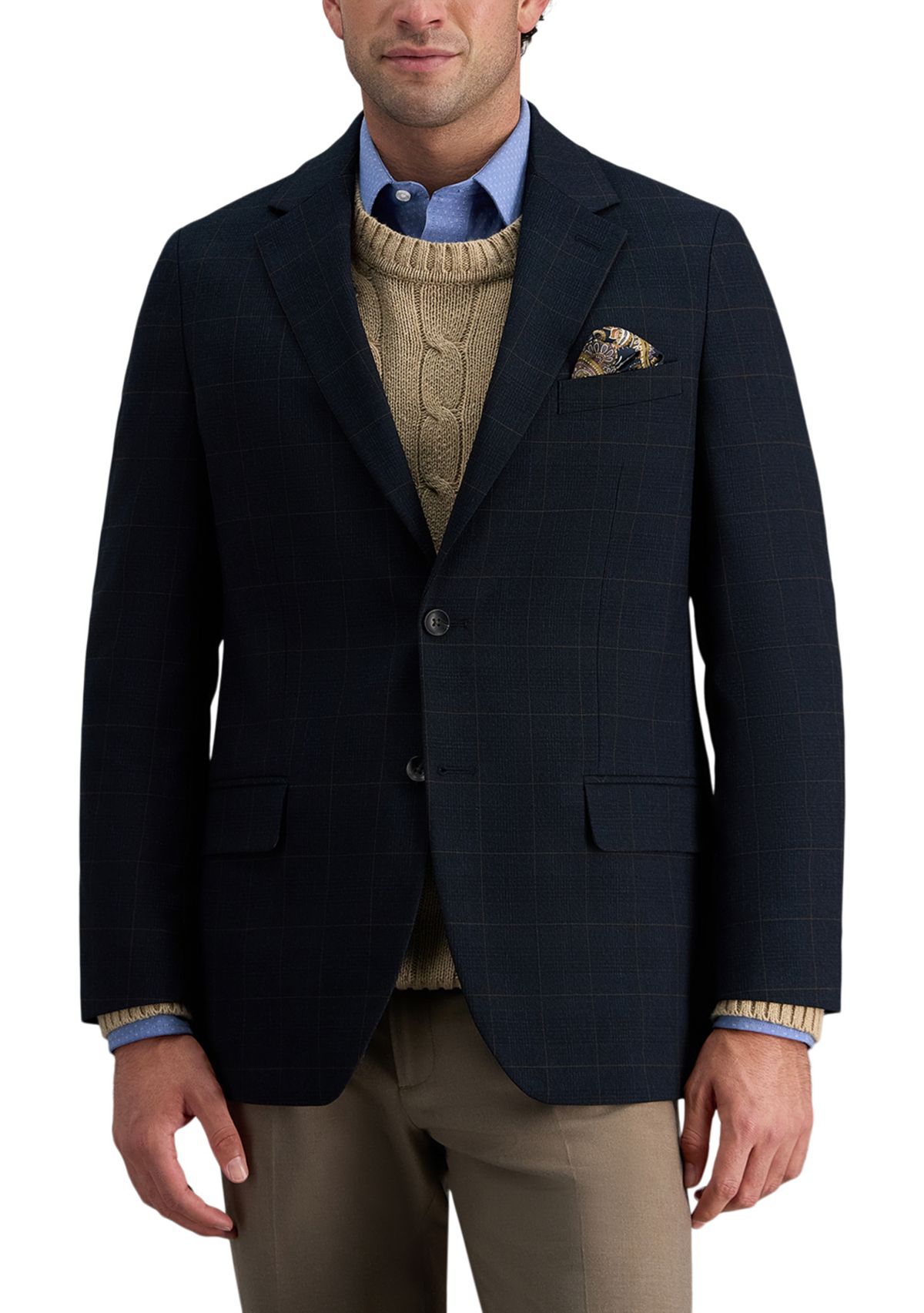 Mens Tailored Fit Glen Plaid Deco Weave Sport Coat