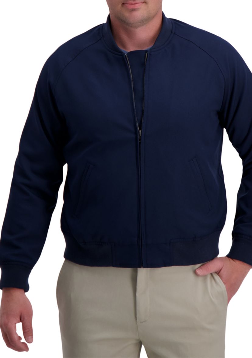Stretch Gabardine Solid Full-Zip Straight Fit Bomber Jacket