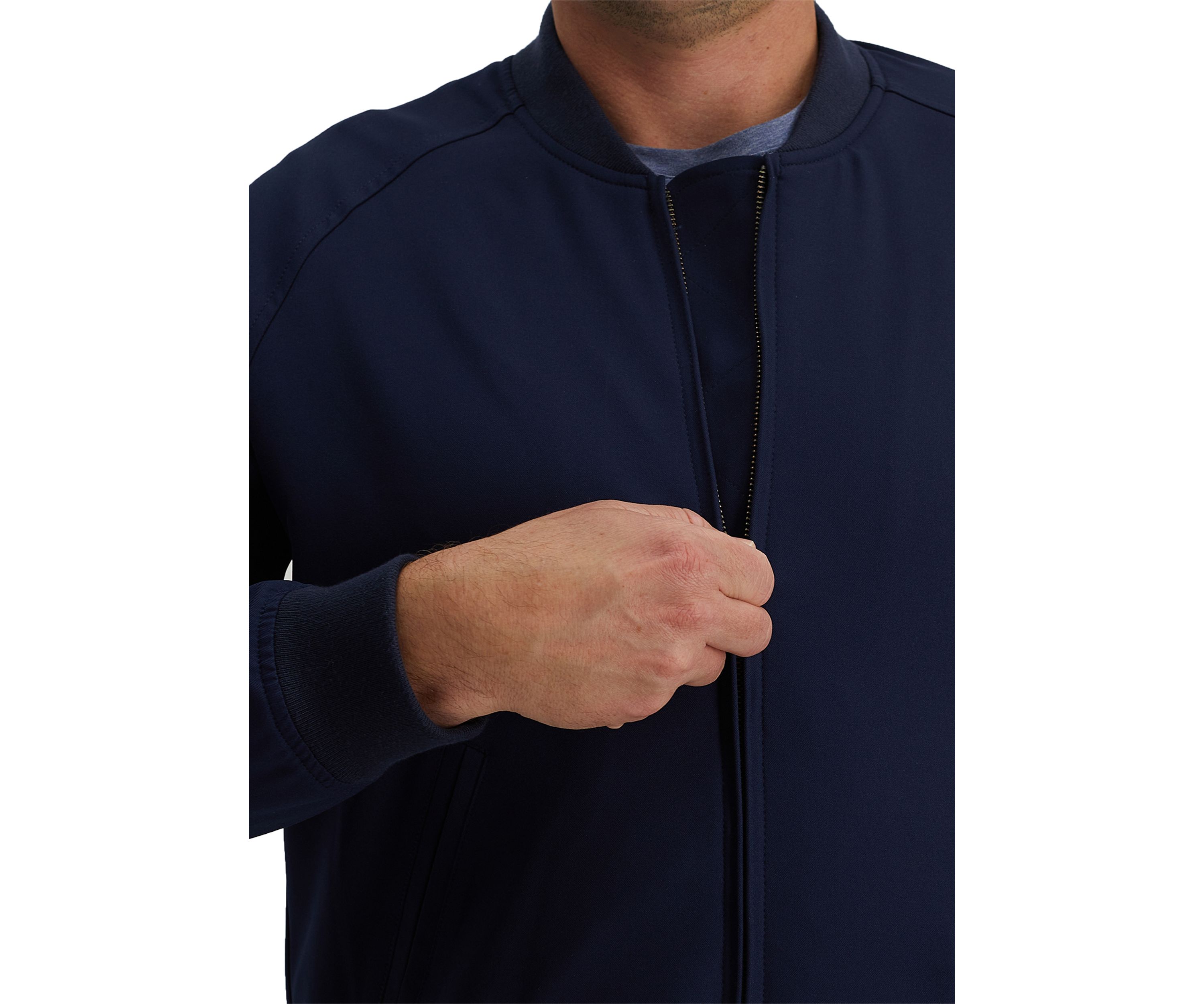 Stretch Gabardine Solid Full-Zip Straight Fit Bomber Jacket
