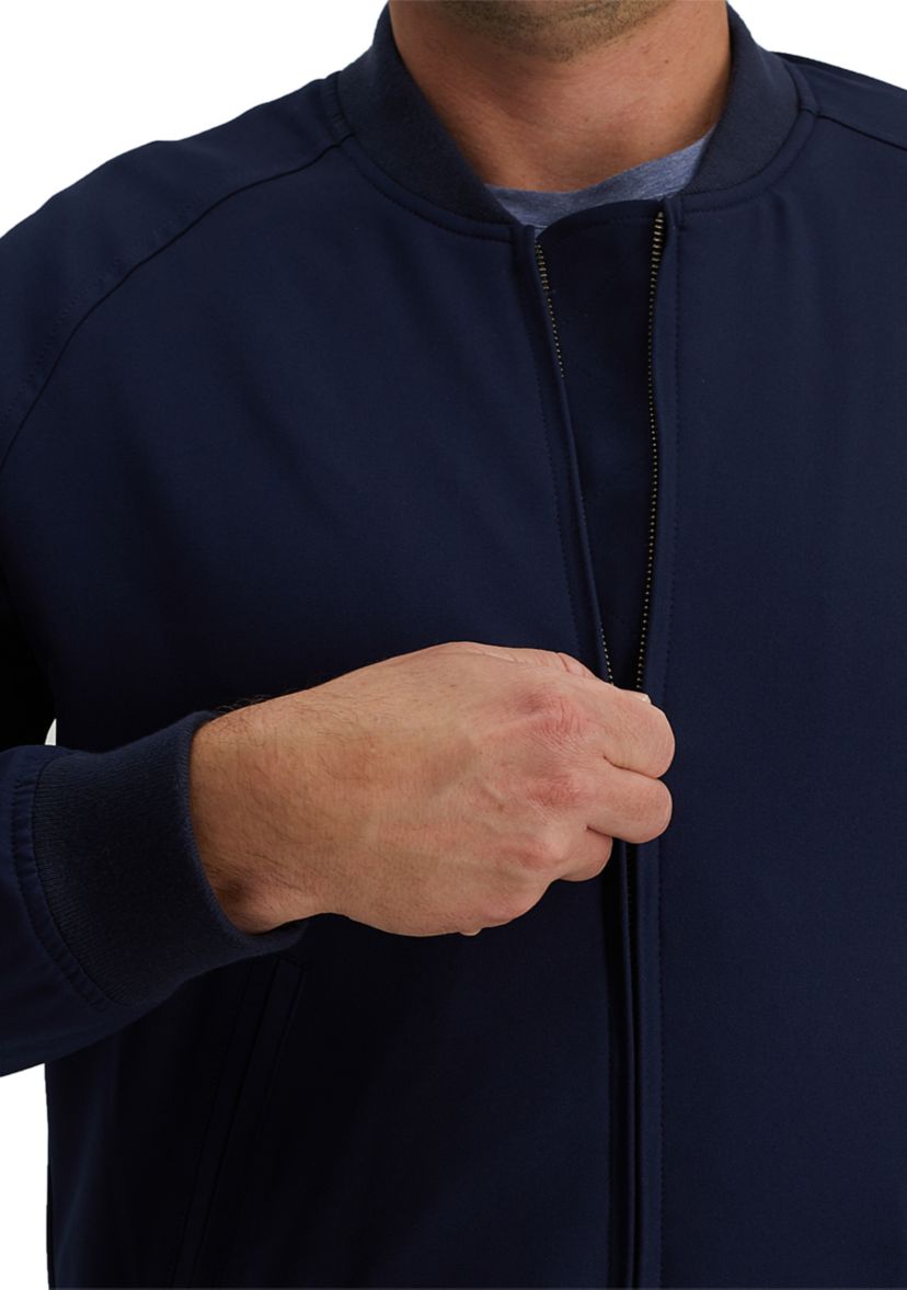 Stretch Gabardine Solid Full-Zip Straight Fit Bomber Jacket