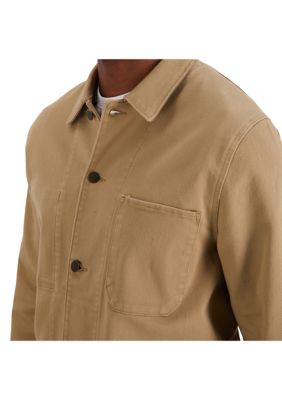 Stretch Heavy Twill Solid Button Front Straight Fit Chore Coat