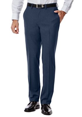 Haggar Men's 4 Way Stretch Solid Gab Slim Fit Flat Front Suit Separate Pants, Blue, 36 x 30
