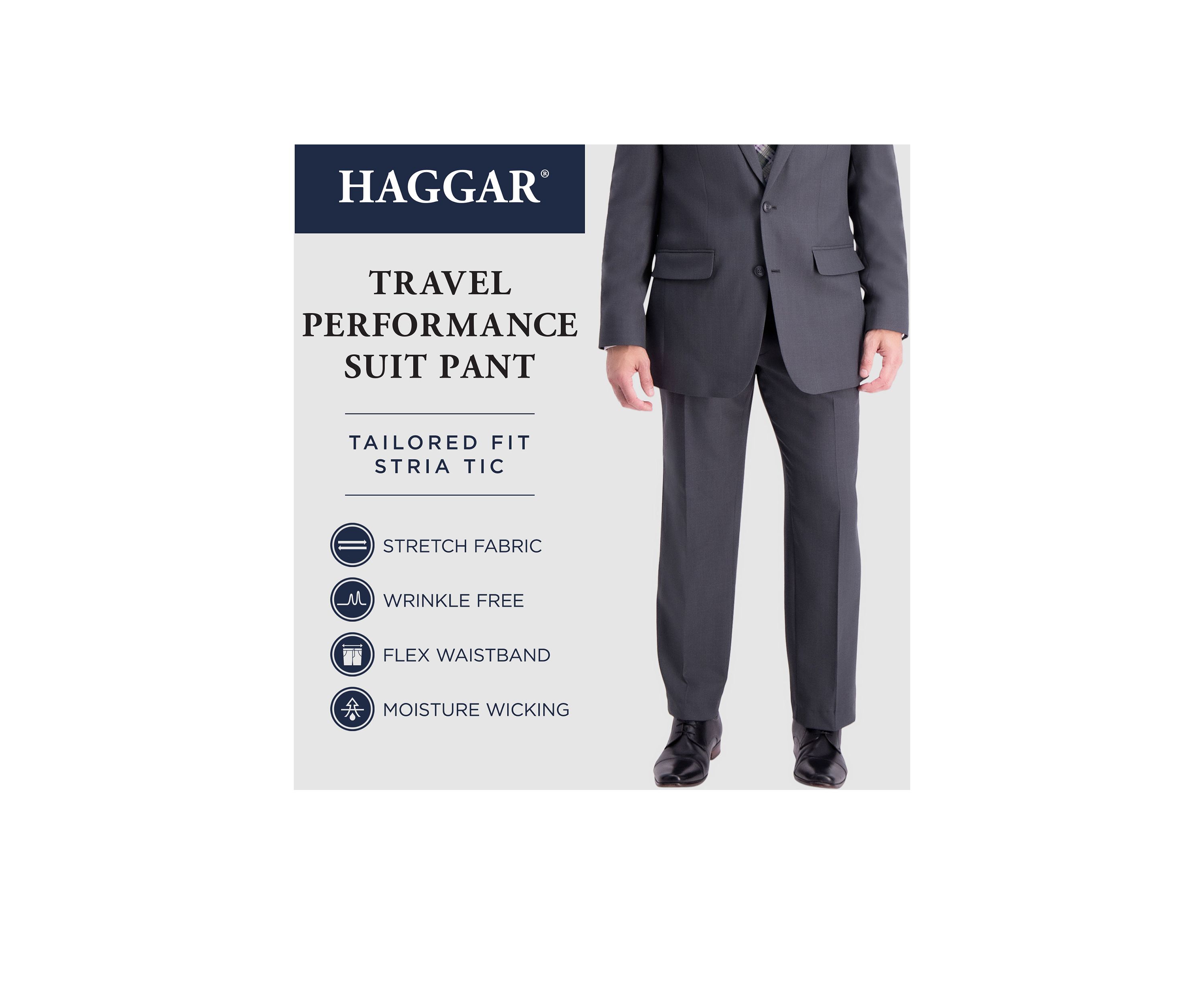 Stretch Travel Performance Stria Tailored Fit Suit Pants