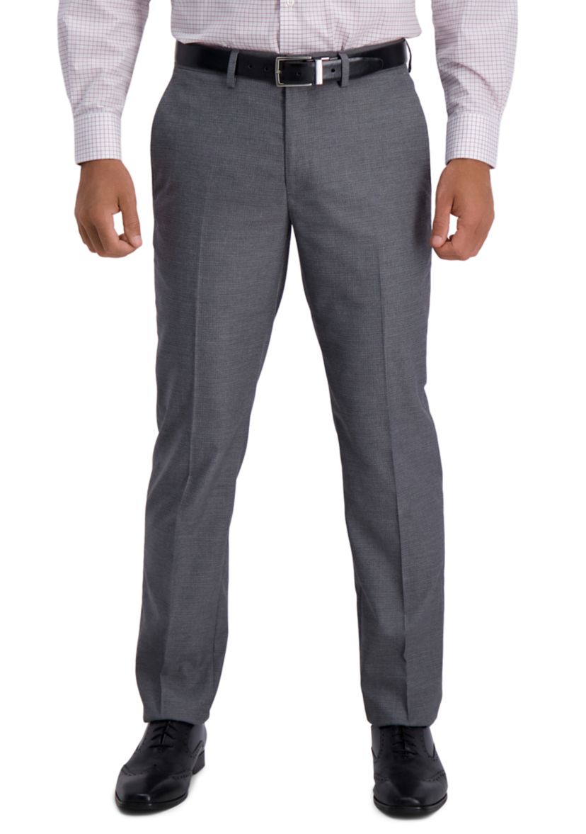 Mens Stretch Subtle Grid Slim Fit Flat Front Premium Flex Waistband Suit Separate Pants