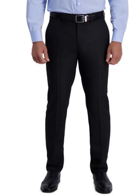 Haggar Men's Stretch Basket Weave Slim Fit Flat Front Premium Flex Waistband Suit Separate Pants, Grey, 33 x 32