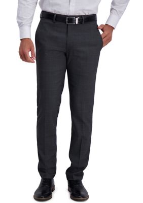 Haggar Men's Stretch Windowpane Slim Fit Flat Front Premium Flex Waistband Suit Separate Pants, Grey, 30 x 32