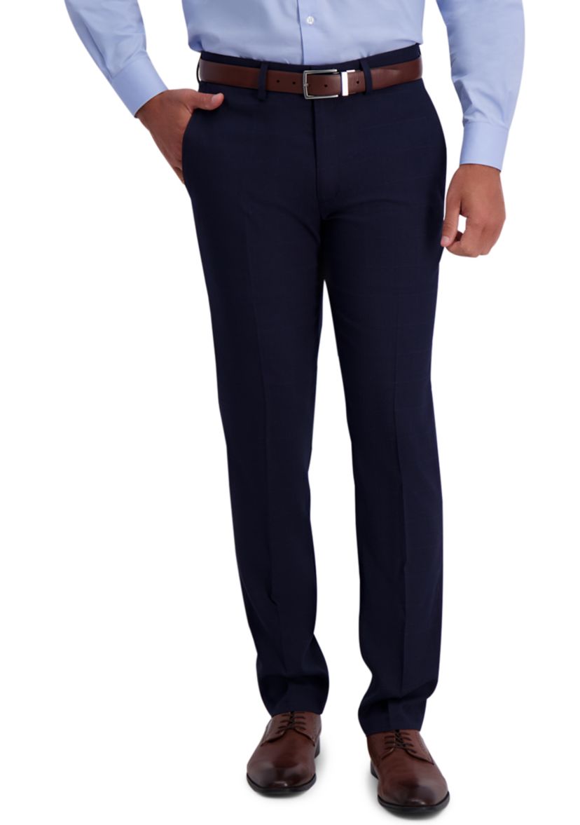 Mens Stretch Windowpane Slim Fit Flat Front Premium Flex Waistband Suit Separate Pants