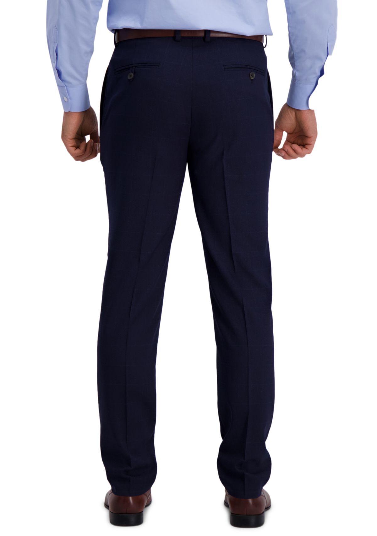Mens Stretch Windowpane Slim Fit Flat Front Premium Flex Waistband Suit Separate Pants