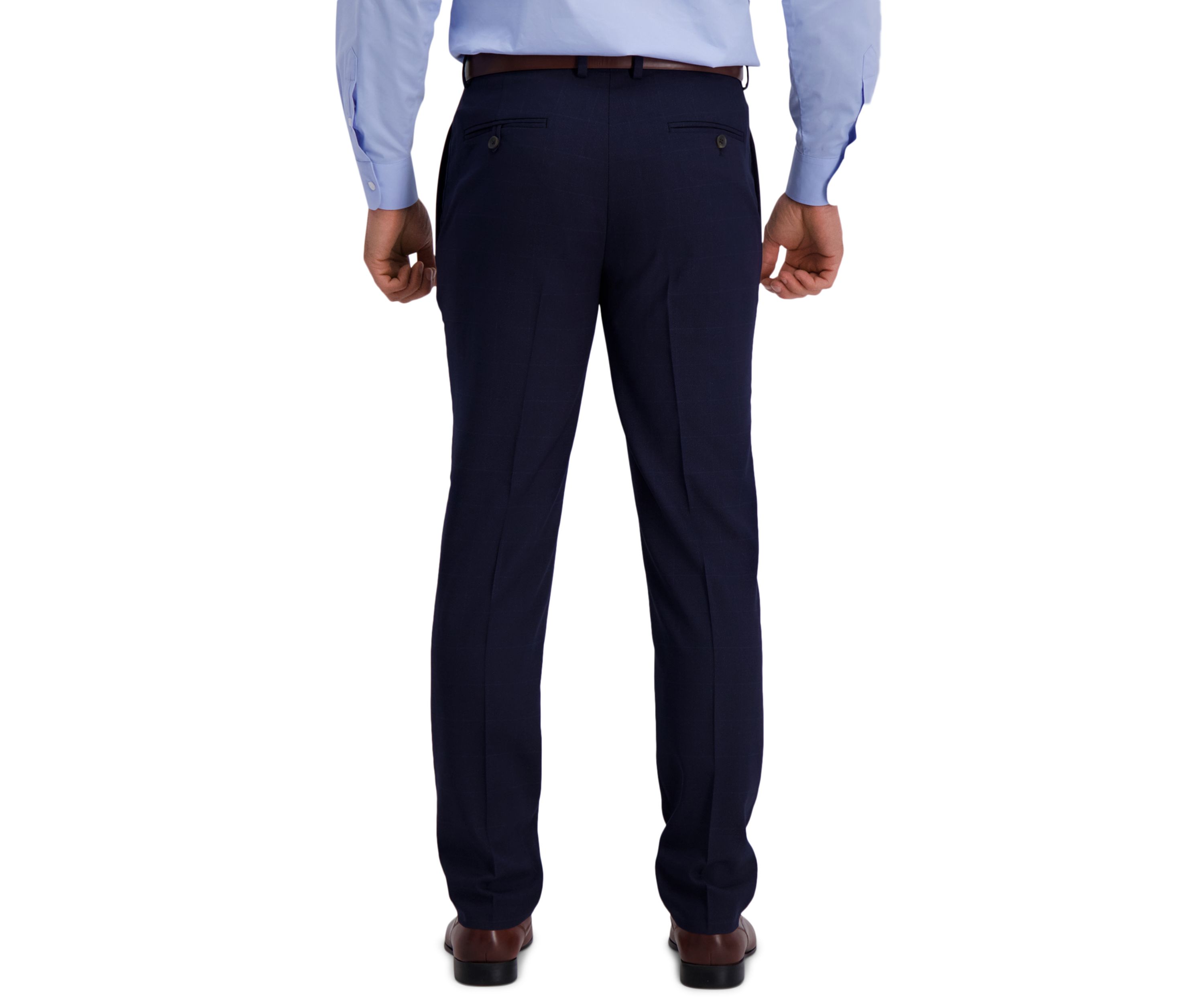 Mens Stretch Windowpane Slim Fit Flat Front Premium Flex Waistband Suit Separate Pants