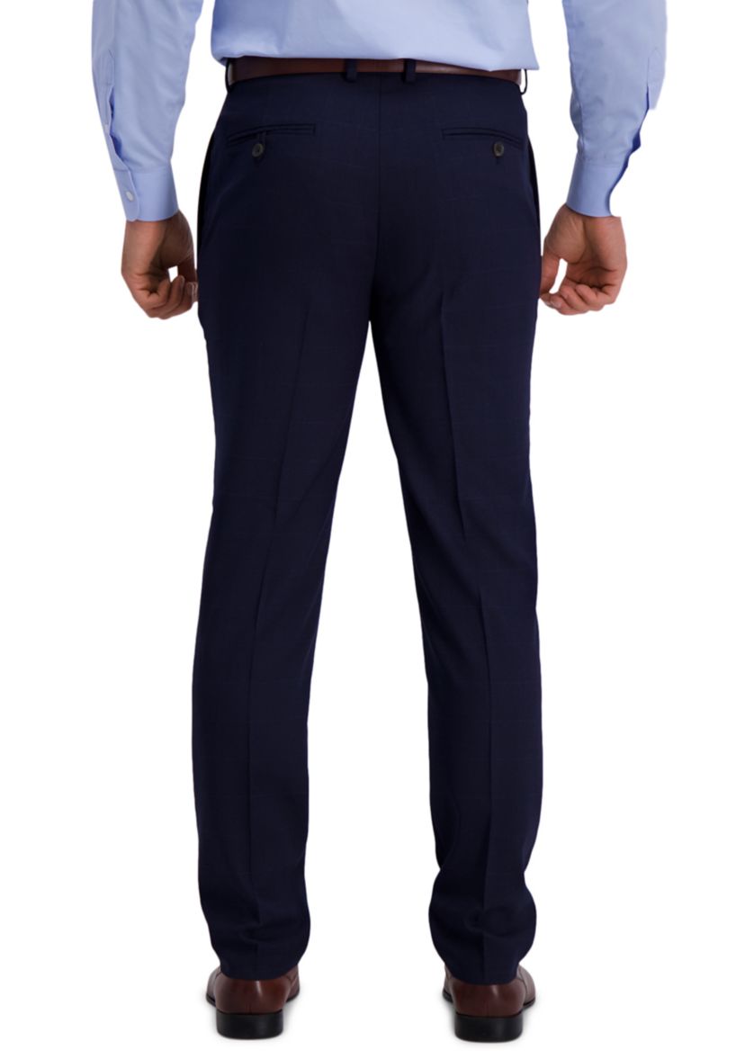 Mens Stretch Windowpane Slim Fit Flat Front Premium Flex Waistband Suit Separate Pants