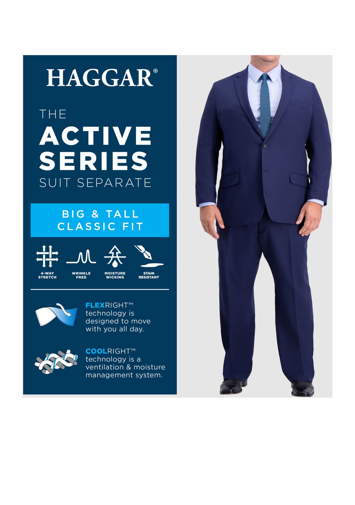Big & Tall Active Series Herringbone Classic Fit Suit Separate Pants