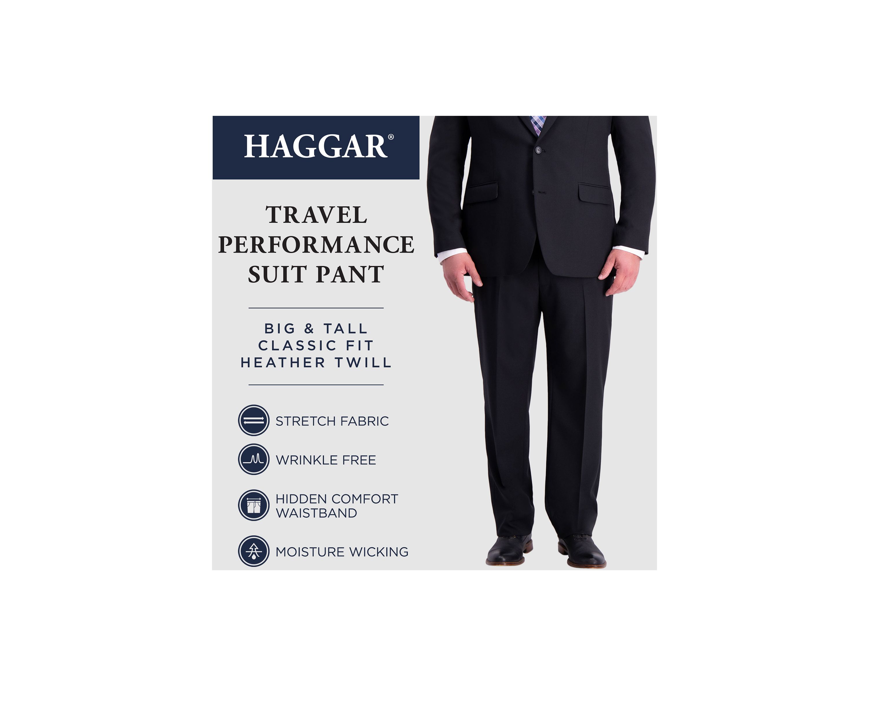 Big & Tall Stretch Travel Performance Heather Twill Classic Fit Suit Separate Pants